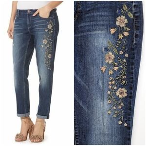 Vintage America Embroidered Floral Boyfriend Jeans